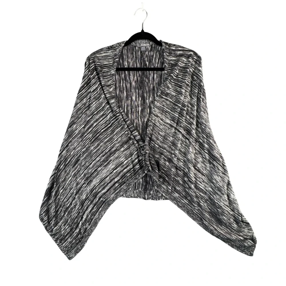 Black‎ White Stripe Open Front Cardigan Medium Minimalist Boho Neutral Layering